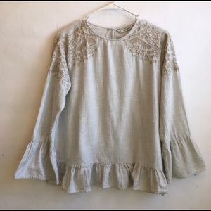 ZARA Basic Embroidered Top with Bell Sleeves